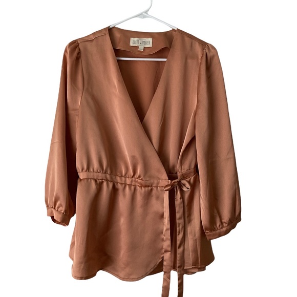 Sweet Wanderer Copper Wrap Blouse with Faux Satin Look and Feel Size Large - Picture 2 of 9